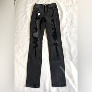 Fashion Nova Black Distressed Skinny Jeans Size 1
